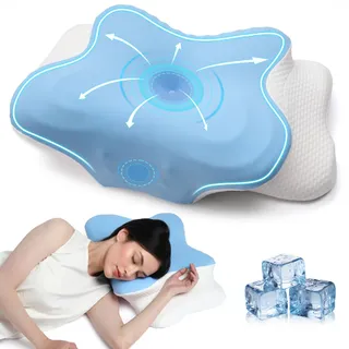 AmzHandler Oreiller Ergonomique Cervical,Oreiller Mémoire Forme pour Soutien de la Nuquer,Coussin Orthopédique Soulagement des Douleurs,Respirant,Idéal pour Dormir sur Le Côté, Dos et Ventr, Bleu