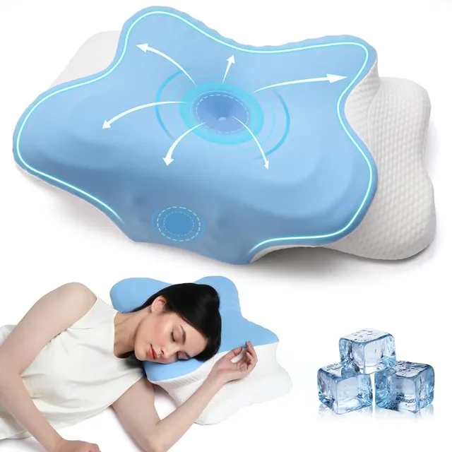AmzHandler Oreiller Ergonomique Cervical,Oreiller Mémoire Forme pour Soutien de la Nuquer,Coussin Orthopédique Soulagement des Douleurs,Respirant,Idéal pour Dormir sur Le Côté, Dos et Ventr, Bleu