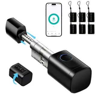 Serrure connectée, serrure électronique à empreinte digitale, longueur réglable Smart Lock, serrure électronique avec carte RFID, application, WiFi, Bluetooth, 60–90mm, accessoires de rallonge,noir