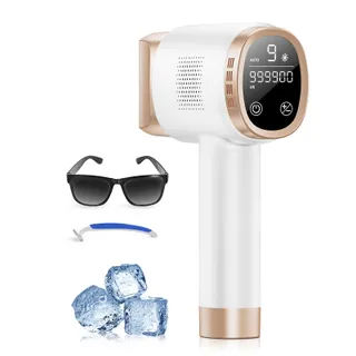 Épilateur Lumière Pulsée avec Fonction de Refroidissement, Épilation Laser sans Douleur avec 9 Niveaux D'énergie pour Femmes et Hommes, Visage, Aisselles, Bikini, Jambes, Corps, Blanc