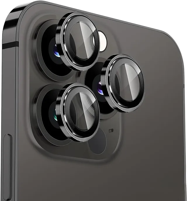 3 Pièces Protection Objectif Caméra pour iPhone 15 Pro/iPhone 15 Pro Max, Dureté 9H Protection Camera Verre Trempé Anti-Rayure Objectif, Protecteurs Résistants aux Chocs, Installation Facile, Noir
