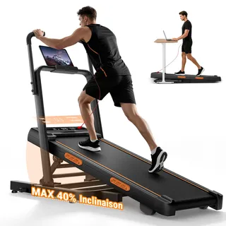 UMAY Tapis De Course Pliable Inclinable 40%, Barre Maintien 130 cm, 12 km/h