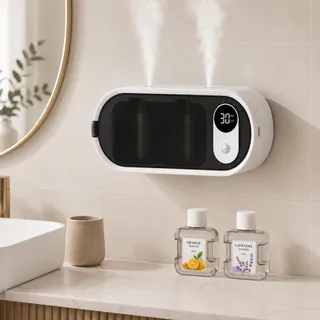 Diffuseur Huiles Essentielles à Double Buse avec Capteur de Mouvement, Minuteur et Montage Mural, sans Réservoir d’Eau, Diffuseur Parfum Maison avec 100ml d’Huile Parfumée Hilton & Ocean