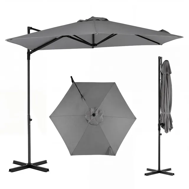 COSTWAY Parasol Déporté Hexagonale à Pied, Hauteur 240 CM (Gris)