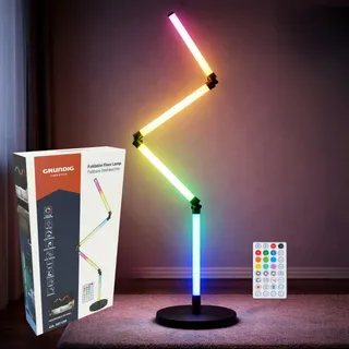 GRUNDIG Lampadaire LED - Lampadaire Salon LED RGB avec 24 Modes et Capteur Musical - Lampe Sur Pied Multicolore avec Télécommande - Lampadaire LED Pliable - 137 cm - Noir