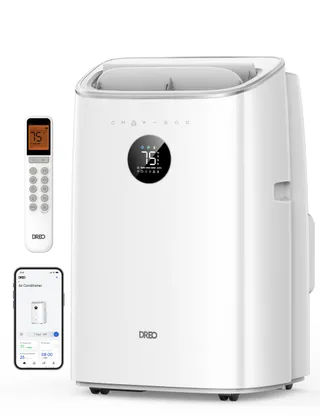 DREO climatiseur mobile 7500 BTU 3-en-1 refroidissement/ventilation/déshumidification, silencieux pour chambre ou bureau, contrôle par app et voix, sans drainage, kit fenêtre, 2,5 L/h, AC318S