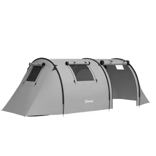 Outsunny Tente de Camping pour 3-4 Personnes, Tente familiale avec 1 Salon et 1 Chambre, imperméable, Facile à Transporter avec Sac, 470 x 220 x 150 cm, Gris
