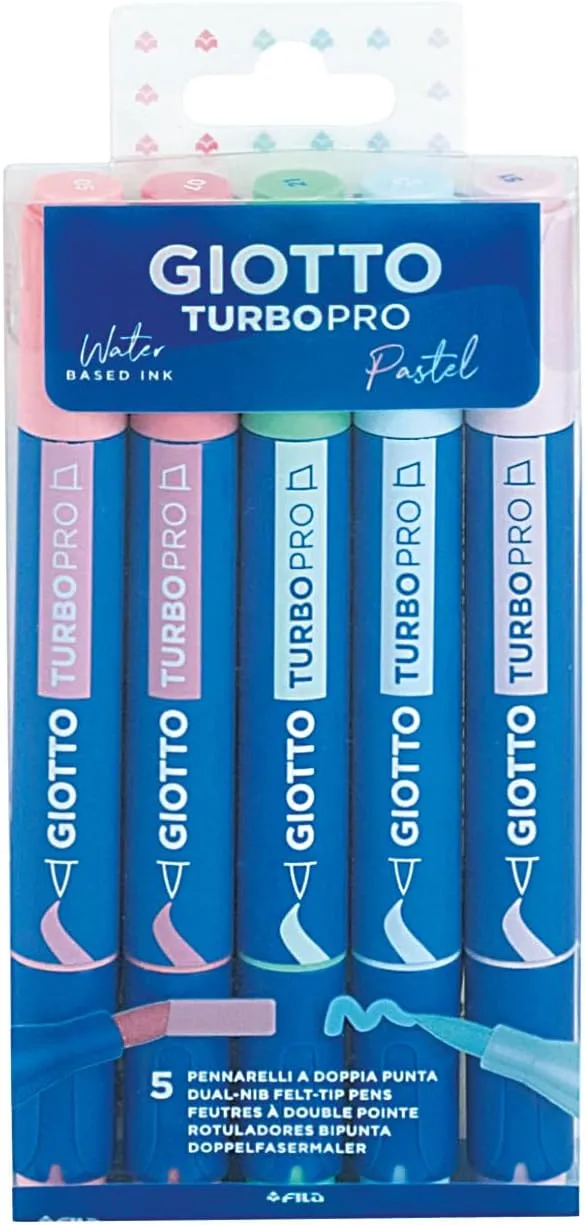 GIOTTO Turbo Pro - Boîte 5 feutres double pointe couleurs pastel