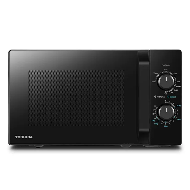 Toshiba Four à micro-ondes 20 L MW2-MG20P(BK), 700 W/1000W Grill, avec Grill Croustillant et Fonction de Cuisson Combinée, 9 Niveaux de Puissance, Ampoule LED, Dégivrage facile, Noir