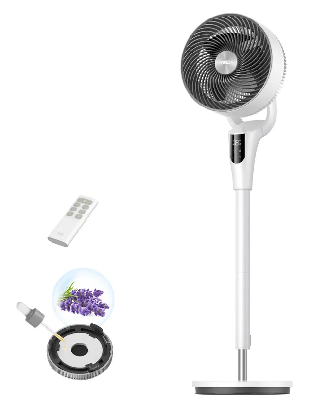 DREO Ventilateur sur Pied Silencieux pour Chambre [Amélioré], Flux d’Air 27m, 20dB, Oscillation 90°, Moteur DC, 8 Vitesses, 3 Modes, Hauteur 96–106 cm, Minuterie 8H, Inclinaison 105°