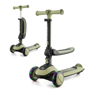 Kinderkraft Halley, Trottinette, Draisienne, Patinette, Scooter, Multifonctionnel, Moderne, Trois Roues, Réglable, LED Roues, Frein, 2 Ans jusqu'à 50 kg, Vert