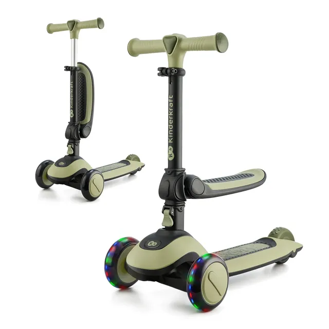 Kinderkraft Halley, Trottinette, Draisienne, Patinette, Scooter, Multifonctionnel, Moderne, Trois Roues, Réglable, LED Roues, Frein, 2 Ans jusqu'à 50 kg, Vert