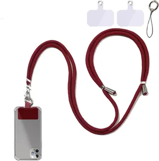 Cordon de téléphone portable à porter autour du cou - 1,5 m - Réglable et amovible - Universel - Pour toutes les coques de téléphone portable standard (bordeaux)