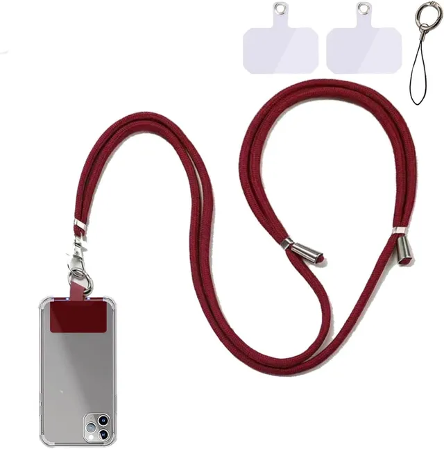 Cordon de téléphone portable à porter autour du cou - 1,5 m - Réglable et amovible - Universel - Pour toutes les coques de téléphone portable standard (bordeaux)