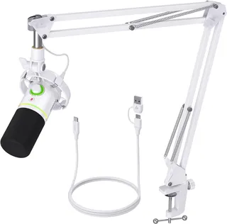 MAONO XLR/USB Dynamic Microphone Kit, PC Podcast Mic with Stand, Software, Mute, Gain Button, Volume Control, Microphone for Streaming, Gaming, PS4/PS5, Voiceover, Recording (PD200XS White)