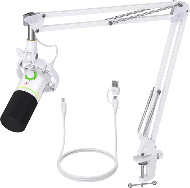 MAONO XLR/USB Dynamic Microphone Kit, PC Podcast Mic with Stand, Software, Mute, Gain Button, Volume Control, Microphone for Streaming, Gaming, PS4/PS5, Voiceover, Recording (PD200XS White)