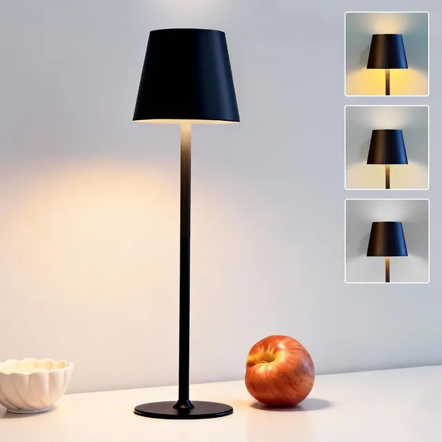 DEELUX Lampe de Table à Batterie Sans Fil Tactile Dimmable,Chevet Noir