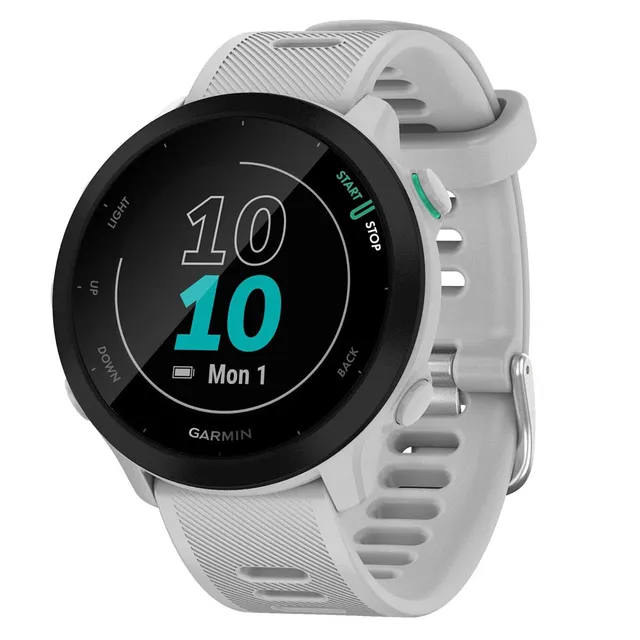 Garmin – Forerunner 55 - Montre GPS multi-activités running avec fonctions d’entrainement Garmin Coach et cardio au poignet – Blanche