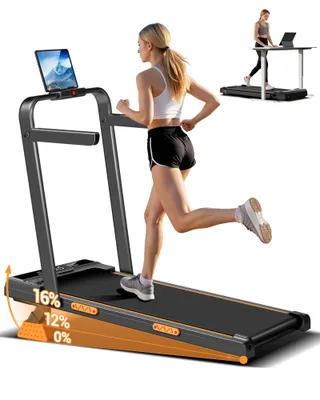 LONTEK Tapis de Marche Pliable Inclinable 16%, 10km/h Tapis de Course Pliable Inclinable, avec Affichage LED, Télécommande, 3.0 HP Treadmill Walking Pad, Tapis de Marche Bureau, 159KG Max Charge
