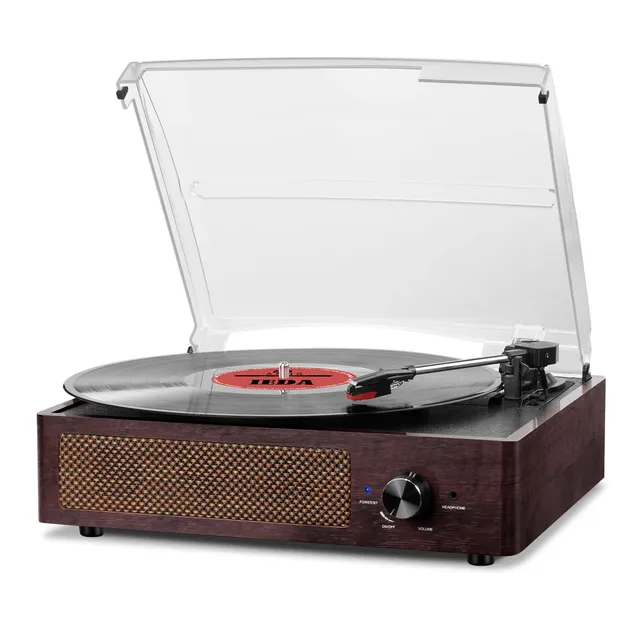 Platine Vinyle Bluetooth Portable à 3 Vitesses (33 1/3, 45 78 TR/Min), Vintage Tourne-Disque avec Haut-parleurs stéréo intégrés, Prend en Charge la Sortie RCA/3.5mm Jack Marron