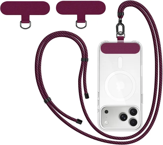 New&Teck Cordon Téléphone Portable avec 2 Patchs, Lanière de Téléphone 1m60 Résistant, Ajustable, Elégant compatible avec tous les Smartphones