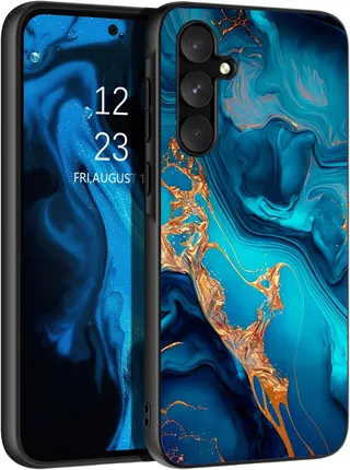 GUAGUA Coque pour Samsung Galaxy A55 5G - Motif Marbre Lumineux - Etui Rigide en TPU+PC Ultra Slim - Coque de Protection Antichoc Fine pour Samsung A55-6.6''(Bleu et Or)