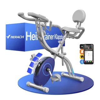 MERACH 4 en 1 Vélo D’Appartement Pliable avec App d’Entraînement, Velo d Appartement avec Résistance Magnétique 16 Niveaux, Écran LCD & Mesure du Pouls, Vélos de Fitness avec Siège Confortable