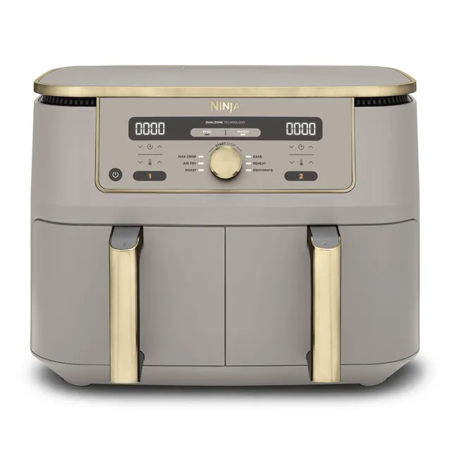 Ninja Air Fryer Dual Zone MAX numérique, Friteuse à air chaud grande capacité, 9,5 L, Sans huile, Air Fry, Croustillant max, Cuire au four, Rôtir, Déshydrater, Réchauffer, Stone/or, DZ400EUSTGD