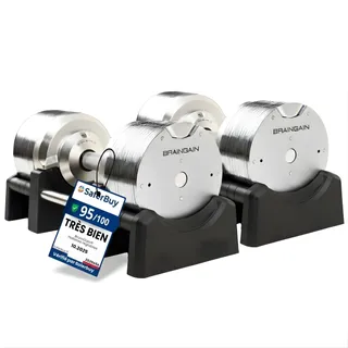 BRAINGAIN Haltères Réglables Set 23,5kg/32,5kg/41,5kg – Maintenant avec poignée Gen 4 de 34mm – Changez de poids en 1 sec – Équipement de gym maison gain de place – Plusieurs poids en un – Chrome/Noir