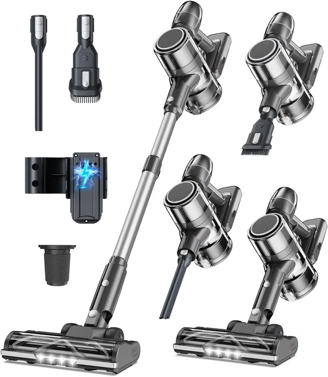 Aspirateur Balai sans Fil Puissant - Électrique Silencieux Aspirateurs Balais Autonomie Rechargeable Batterie avec Cyclonique Brosse LED Cordless Vacuum Cleaner pour Poils d’Animaux Tapis Sols Durs