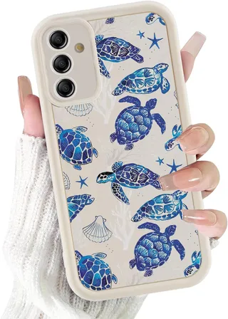 Coque pour Samsung Galaxy A55 5G 6,5", Aesthetic Bleu Tortue Motif Dessin Étui Blanc Silicone Ultra Fine TPU pour Femmes Filles Antichoc Housse Caméra de Protection Cover, Anti-Rayures Case