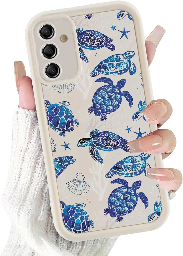 Coque pour Samsung Galaxy A55 5G 6,5", Aesthetic Bleu Tortue Motif Dessin Étui Blanc Silicone Ultra Fine TPU pour Femmes Filles Antichoc Housse Caméra de Protection Cover, Anti-Rayures Case