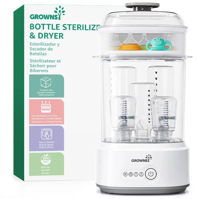 Grownsy Stérilisateur Biberon avec Séchage, Stérilisateur Électrique à Vapeur Compact pour Biberons, Tétines, Pièces de Tire-lait