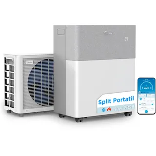 MIDEA Climatiseur PortaSplit Mobile Silencieux 4-in-1| 12000 BTU | Chauffage et Climatisation Portable Prêt à Poser 3,5kW- Clim Mobile avec rafraîchisseur, déshumidificateur, chauffage,ventilateur