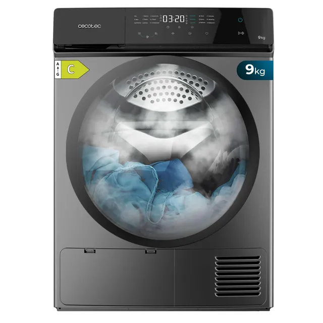 Cecotec Sèche-linge à Pompe à Chaleur 9 kg Bolero DressCode Dry 9400 Inverter Steel, Classe Équivalente A+++, 15 programmes, Séchage Automatique, Repassage Facile, Fonctions Stop&Go, Delay Start