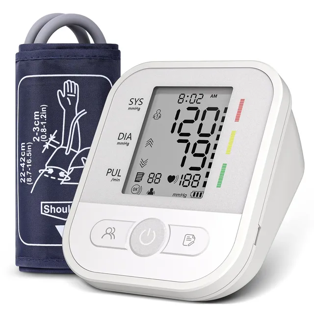 NWOUIIAY Tensiometre Bras Professionnel avec Écran LCD Fonctions de Rappel d'Arythmie et Mémoire 2 Utilisateur Moniteur de Tension Artérielle à Brassard 22-42 cm pour Adultes Âgées et Familles