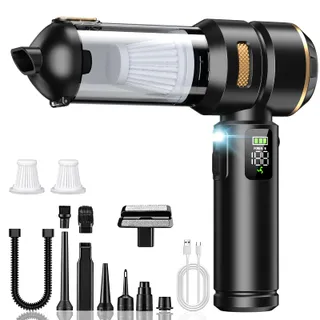 Aspirateur Voiture, Aspirateur à main sans fil 4 en 1, 32000 Pa puissant aspirateur de voiture, avec écran LCD, moteur sans balais et 3 vitesses 300 000 tr/min pour voiture, bureau et poils d'animaux