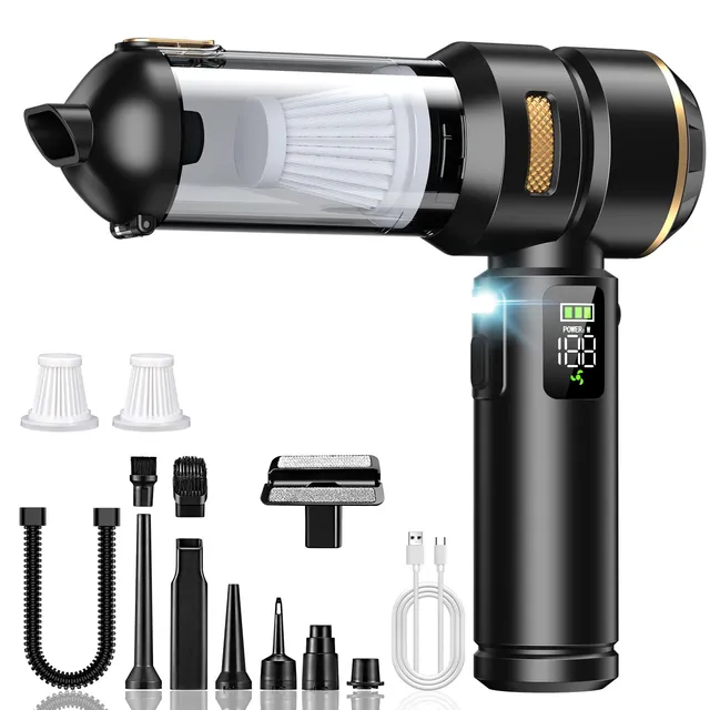 Aspirateur Voiture, Aspirateur à main sans fil 4 en 1, 32000 Pa puissant aspirateur de voiture, avec écran LCD, moteur sans balais et 3 vitesses 300 000 tr/min pour voiture, bureau et poils d'animaux