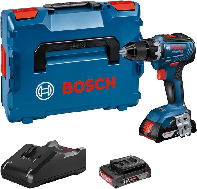 Bosch Professional 18V System perceuse-visseuse sans-fil GSR 18V-55 (couple max. 55 Nm, régime à vide 1 800 tr/min, avec 2 batteries 2,0 Ah, chargeur rapide GAL 18V-40, L-BOXX)