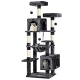 MSmask Grand arbre à chat stable en L avec 2 plateformes, 2 niches pour chats, hamac, colonnes en sisal, arbre d'escalade à plusieurs étages pour chats (gris foncé, 160 cm)