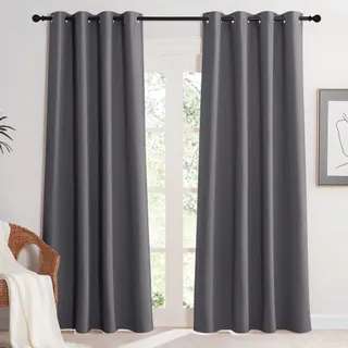 KGORGE Rideau Occultant - Rideaux Thermique Isolant Anti UV, Lot de 2 Rideaux Opaque Draperies Intérieurs Decoration pour Maison Chambre Fenetre avec Œillets, 140x220 cm, Gris Rideau