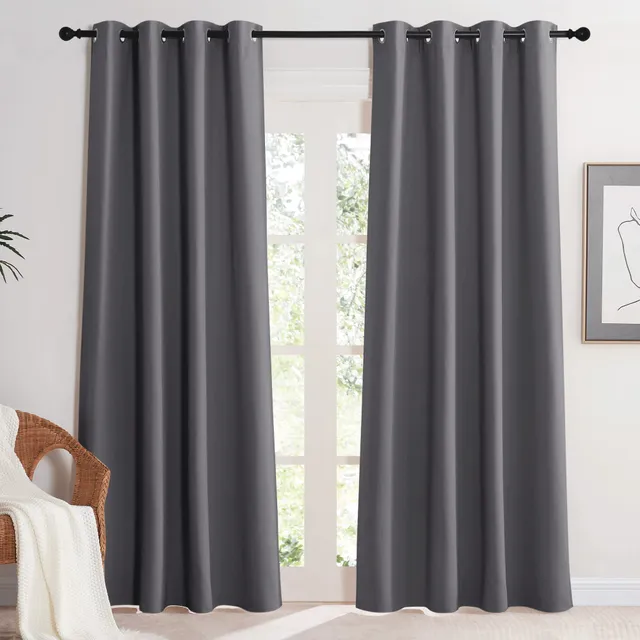 KGORGE Rideau Occultant - Rideaux Thermique Isolant Anti UV, Lot de 2 Rideaux Opaque Draperies Intérieurs Decoration pour Maison Chambre Fenetre avec Œillets, 140x220 cm, Gris Rideau
