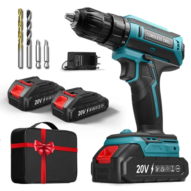 Perceuse Visseuse Sans Fil avec 2 Batteries, Perceuse Devisseuse Sans Fil 20V, Couple Max 42Nm, Visseuse Devisseuse 2 Vitesses LED, Compatible avec Batteries Makita, 25+1 Couple, 10mm Mandrin