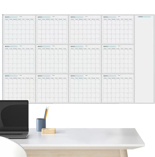 Calendrier Mural Effaçable À Sec Réutilisable Chaque Année – 150 X 85 Cm, Grand Calendrier Effaçable À Sec Pour Mur, Calendrier Vierge Non Daté De 12 Mois | Calendrier Mural Effaçable À Sec