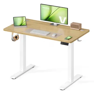 VASAGLE Bureau Électrique Réglable en Hauteur, Bureau Assis-Debout, Table, Rappel de Sédentarité, Fonction Mémoire 4 Hauteurs, Télétravail, 100 x 60 cm, Doré Chêne LSD310YA03