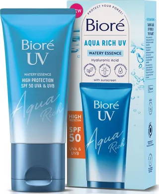 BIORÉ Aqua Rich UV FPS50 PA++++ - Haute Protection UV au Quotidien & Hydratation - Crème solaire visage - Acide hyaluronique - Texture non grasse et invisible - Tous types de peaux et carnations