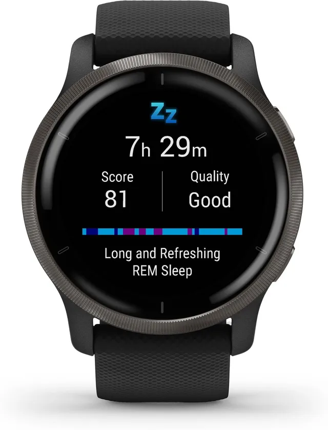 Garmin Venu 2 - Montre connectée GPS Multisports avec écran AMOLED, autonomie Longue durée (11 Jours) – Gris avec Bracelet Noir - Boîtier 45 mm