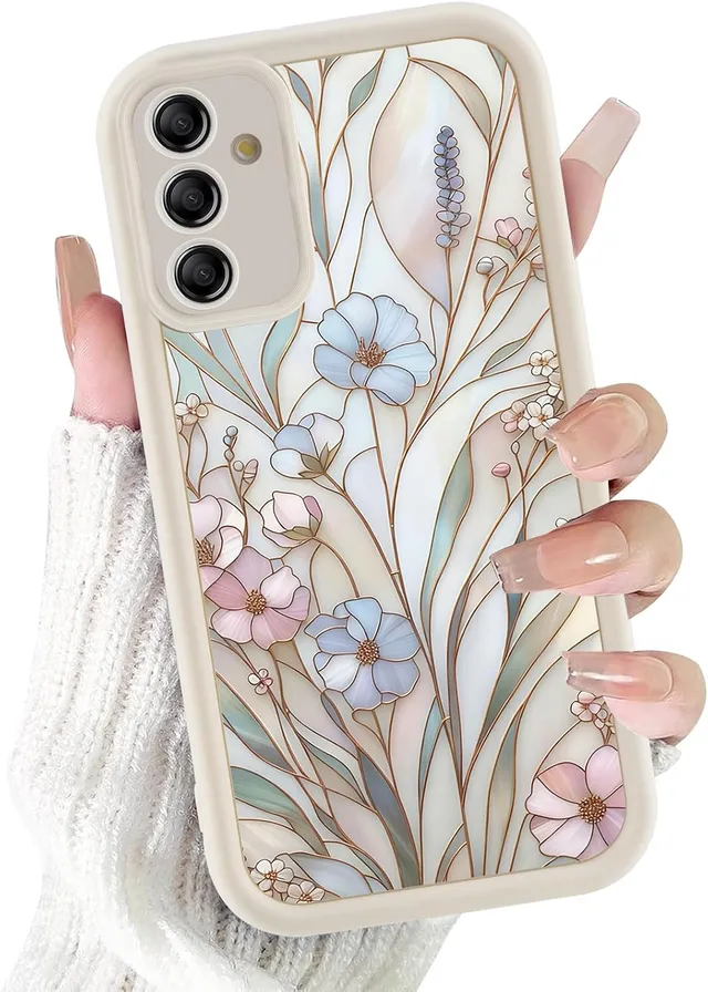 Xylota Coque pour Samsung Galaxy A55 5G, Aesthetic Design Fleur Motif Beige Silicone Housse Étui, Femme Fille Anti-Rayures Protection TPU Souple Etui Bumper Cover pour Samsung A55 5G 6,5'', 02