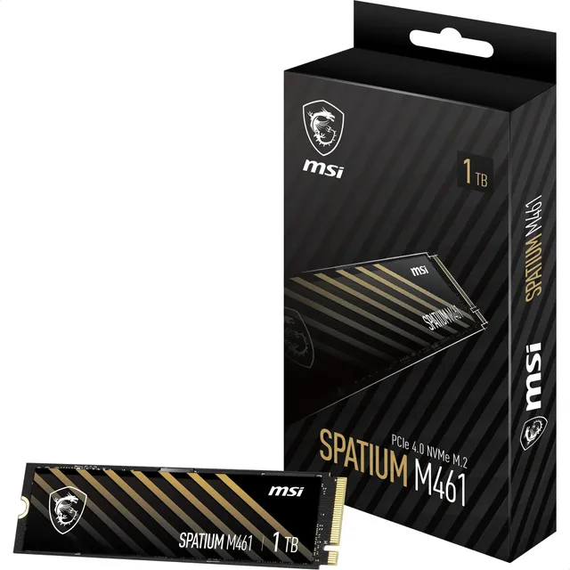 MSI SPATIUM M461 PCIe 4.0 NVMe M.2 1TB - Disque SSD Interne 1 to, PCIe 4.0 NVMe M.2, Lecture 5000 MB/s & Écriture 3200 MB/s, 3D NAND, Sécurité des Données Intégrée, Center, 250 TBW, Garantie 5 Ans