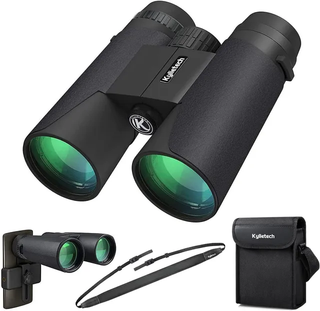 Kylietech 12 x 42 Jumelles pour Adultes avec BAK4 Prism, FMC lentille, Grande oculaire, Compact, antibuée et étanche Idéal pour Observation des Oiseaux Voyage Observation de Chasse Les Concerts